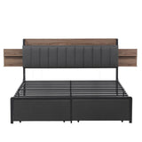 Beds & Bed Frames: Artiss Metal Bed Frame King Size with 2-Tier Hidden Storage with Charging Station