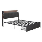 Beds & Bed Frames: Artiss Metal Bed Frame King Size with 2-Tier Hidden Storage with Charging Station