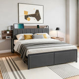 Beds & Bed Frames: Artiss Metal Bed Frame Queen Size with 2-Tier Hidden Storage with Charging Station