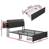 Beds & Bed Frames: Artiss Metal Bed Frame Queen Size with 2-Tier Hidden Storage with Charging Station