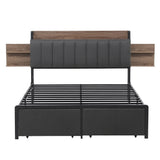 Beds & Bed Frames: Artiss Metal Bed Frame Queen Size with 2-Tier Hidden Storage with Charging Station