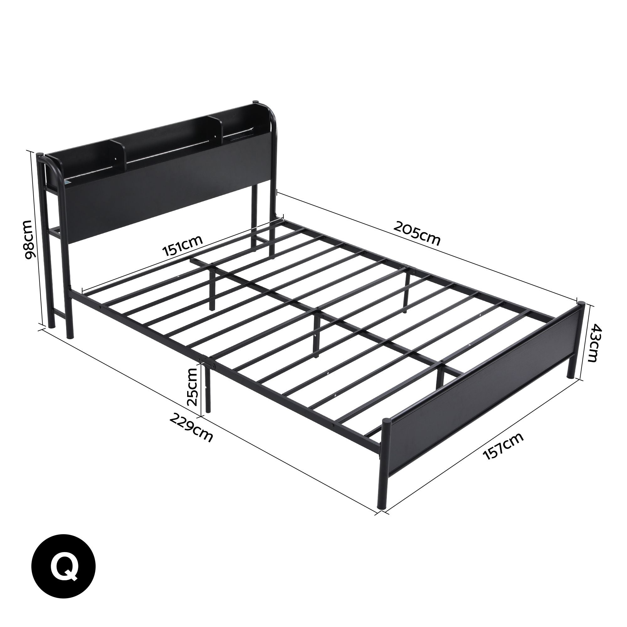 Artiss Bed Frame Queen Size with Storage Shelf Headboard Charging Station GRID