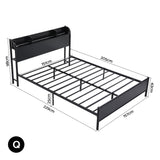Artiss Bed Frame Queen Size with Storage Shelf Headboard Charging Station GRID