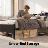 Artiss Bed Frame Single Size with Storage Shelf Headboard Charging Station GRID