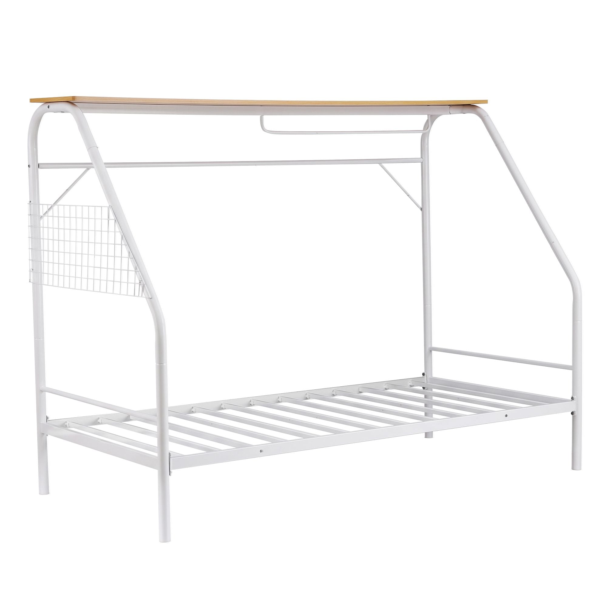 Artiss Single House Bed Frame Metal Canopy Bed Storage Shelf for Kids White