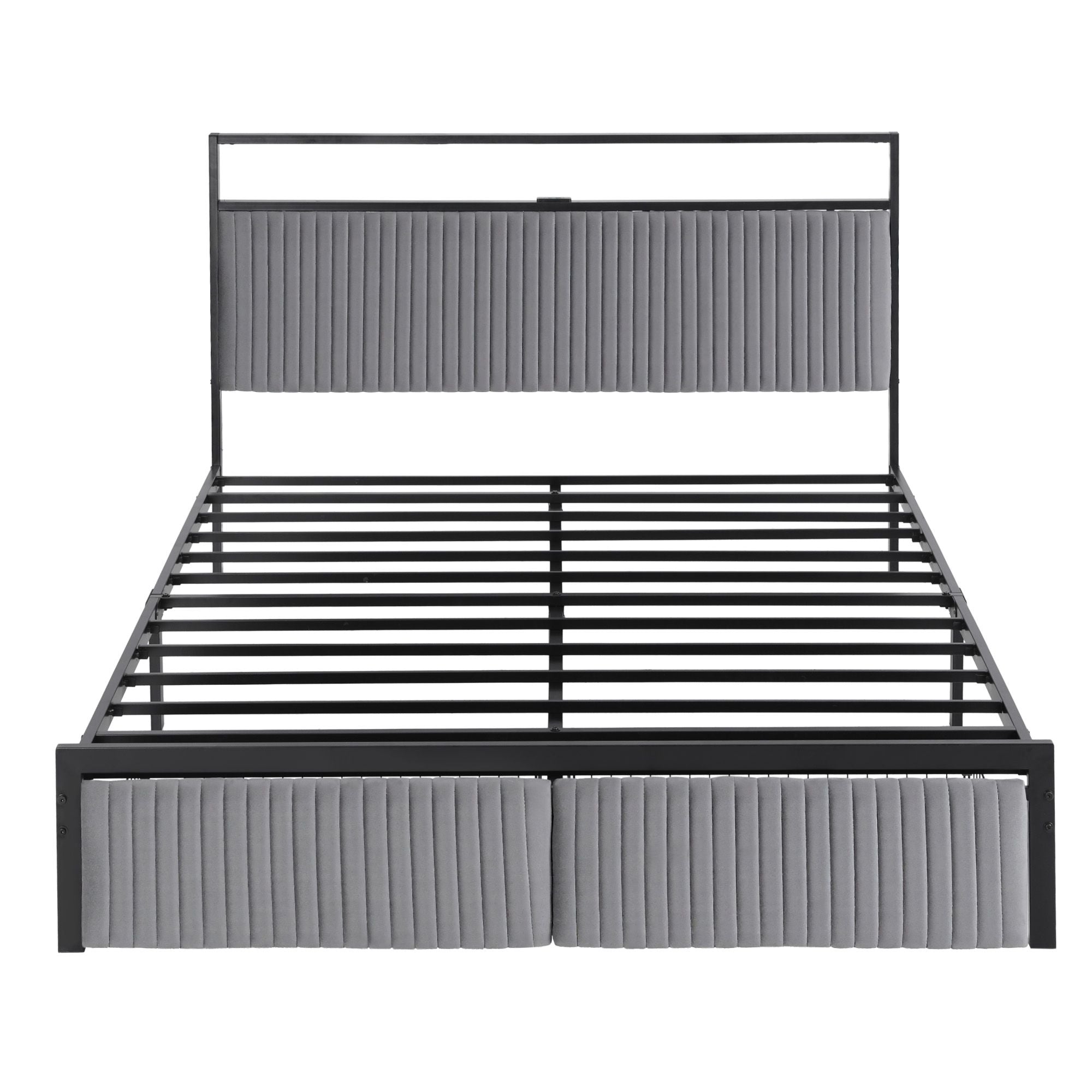 Artiss Metal Bed Frame Queen Size LED Charging Station 2 Drawers