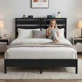 Beds & Bed Frames: Artiss Bed Frame Double Size LED Metal Bed Base with Charging Station
