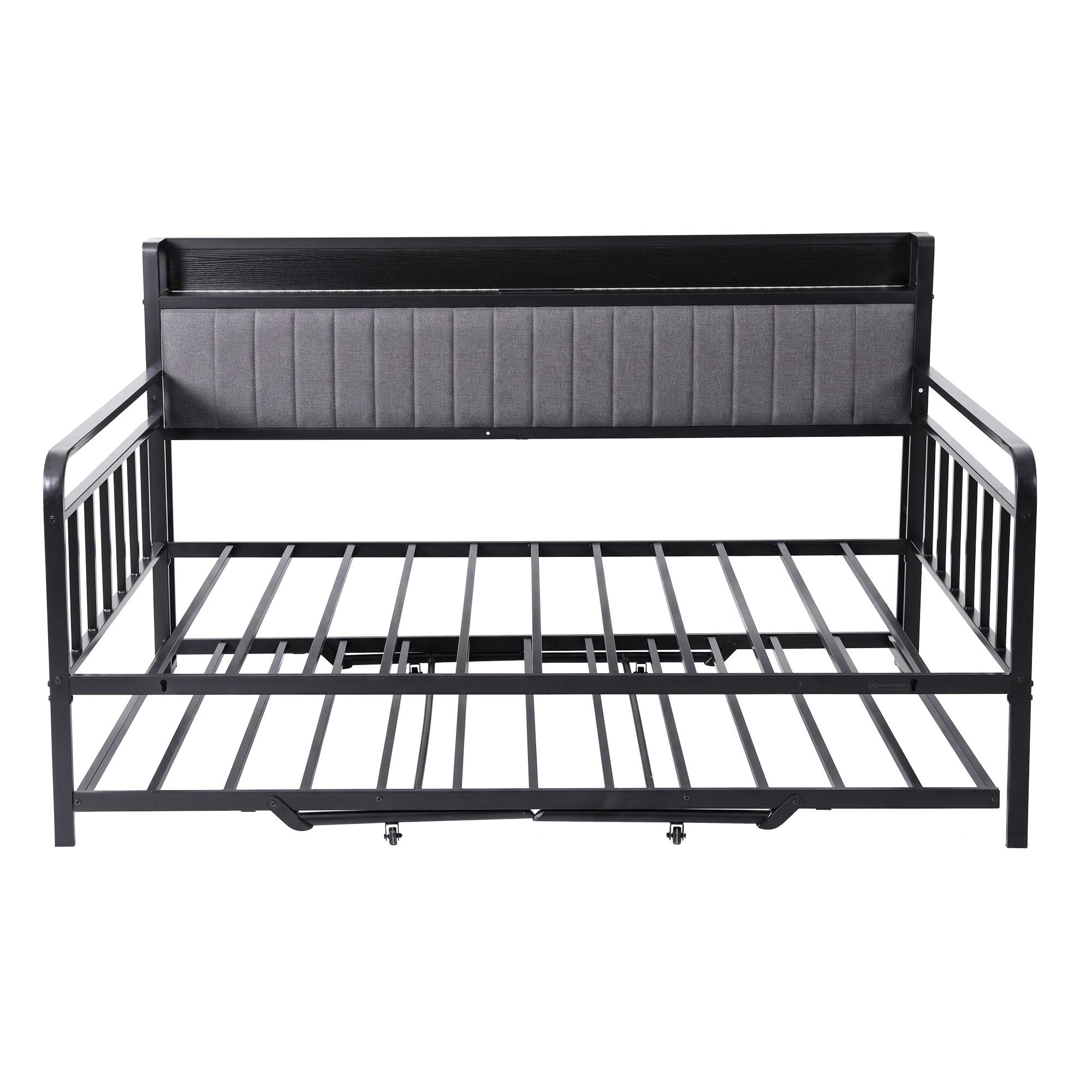 Artiss Bed Frame Double LED Metal Trundle Daybed with Charging Station TURN