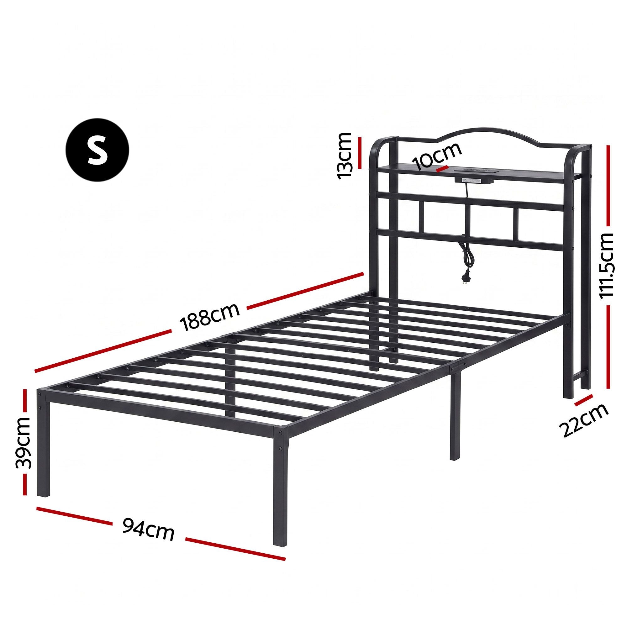 Artiss Bed Frame Single Size with Charging Station WAVE