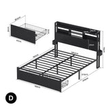 Artiss Bed Frame Double with Charging Station Storage Organizer Drawers LED ZAC