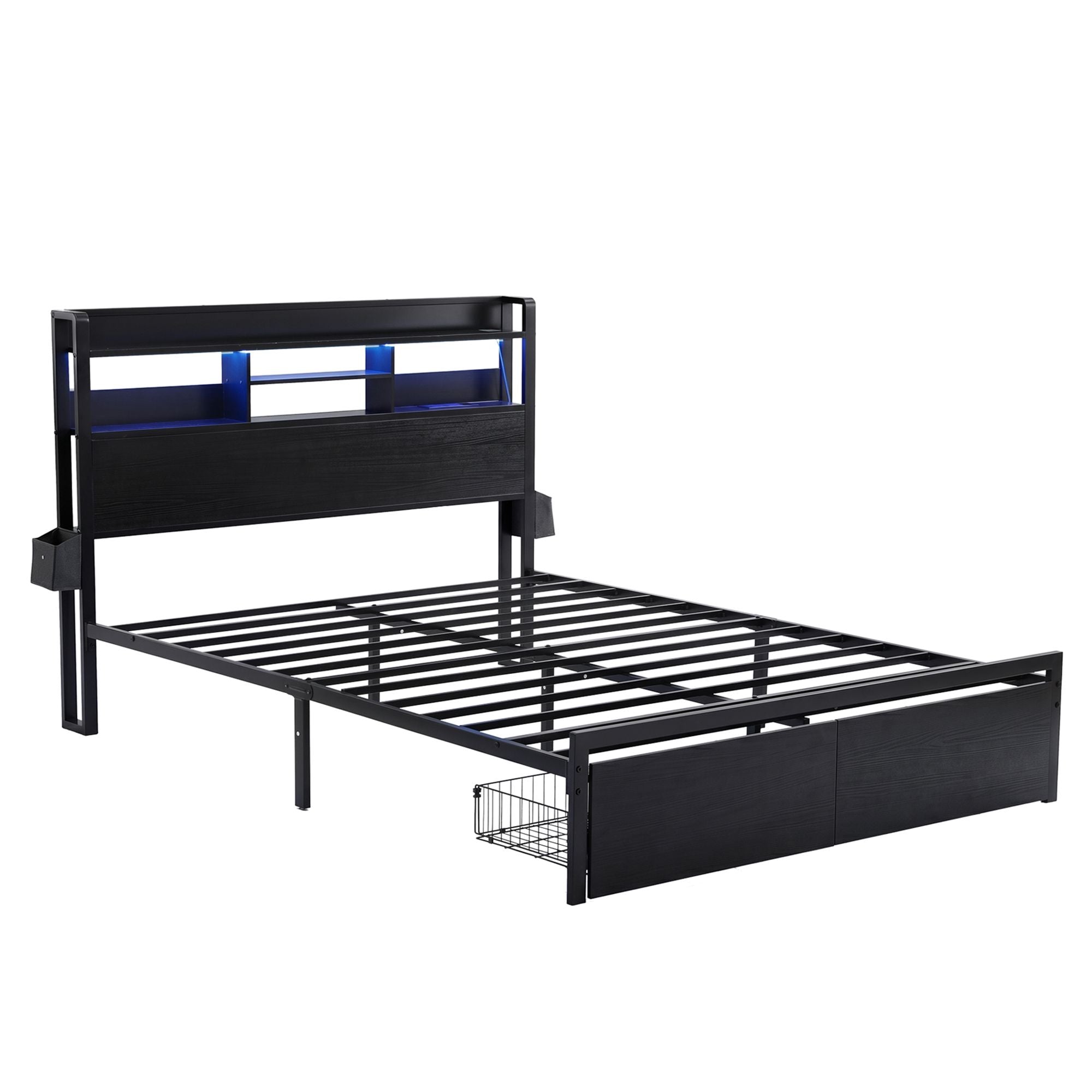 Artiss Bed Frame King with Charging Station Storage Organizer Drawers LED ZAC