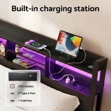 Artiss Bed Frame King with Charging Station Storage Organizer Drawers LED ZAC