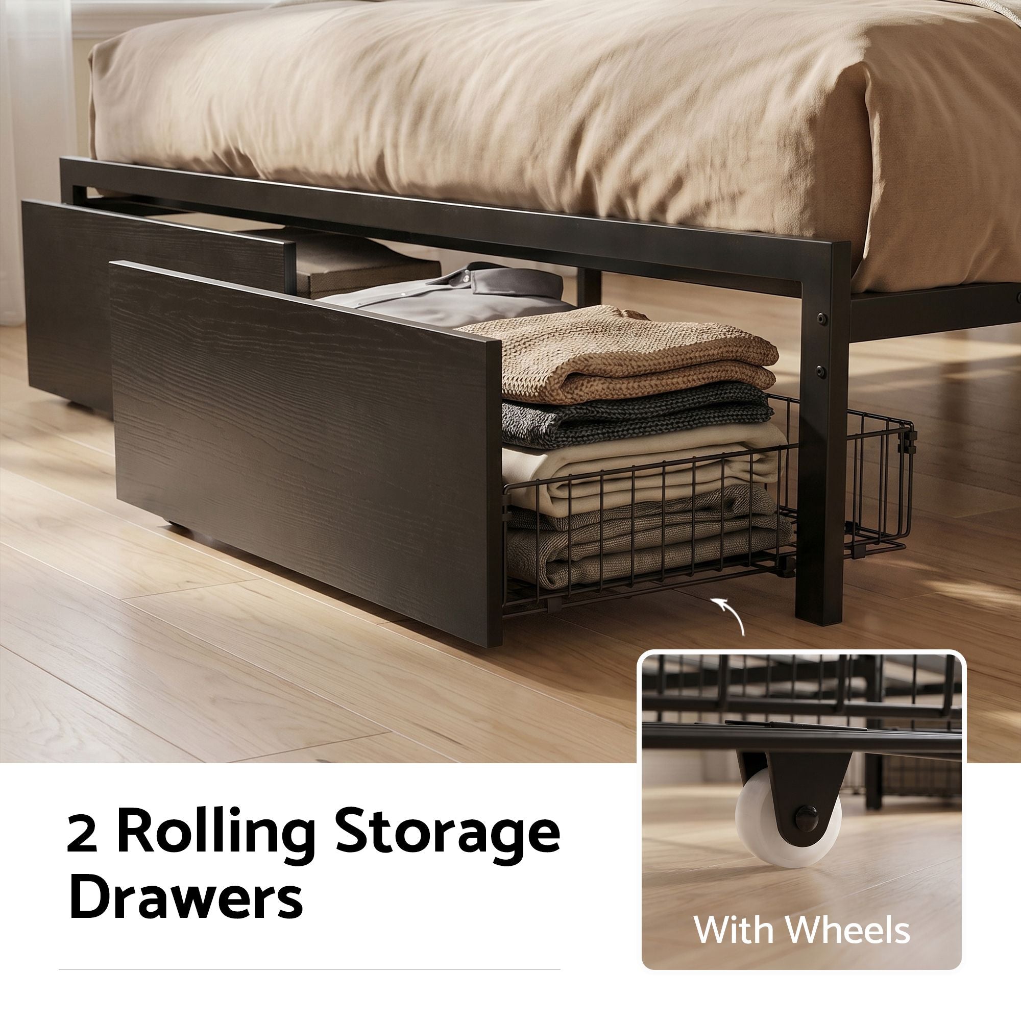 Artiss Bed Frame King with Charging Station Storage Organizer Drawers LED ZAC