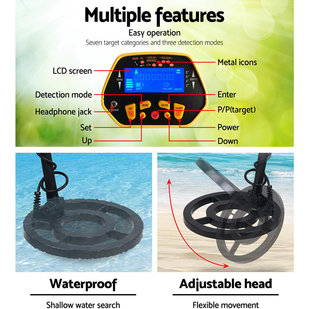 Metal Detectors: Metal Detector 180MM Deep Sensitive Waterproof Treasure Hunter Gold Digger Yellow