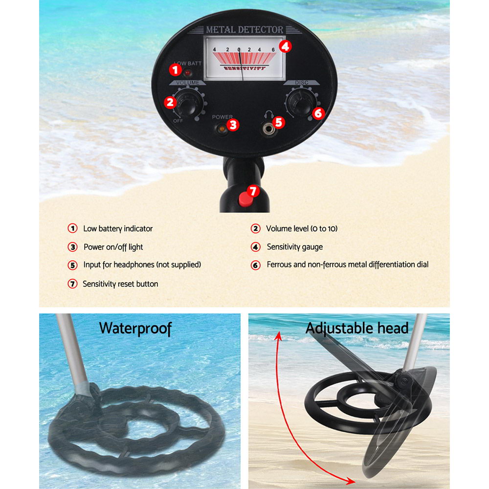 Metal Detectors: Metal Detector 180MM Deep Sensitive Waterproof Treasure Hunter Gold Digger Black