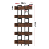 Artiss Bookshelf 5-Tier Bookcase Display Shelves Metal Storage Stand Rack Walnut