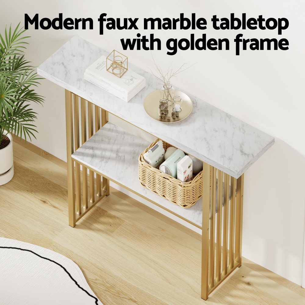 Side Tables: Artiss Console Table Marble Effect White&Gold