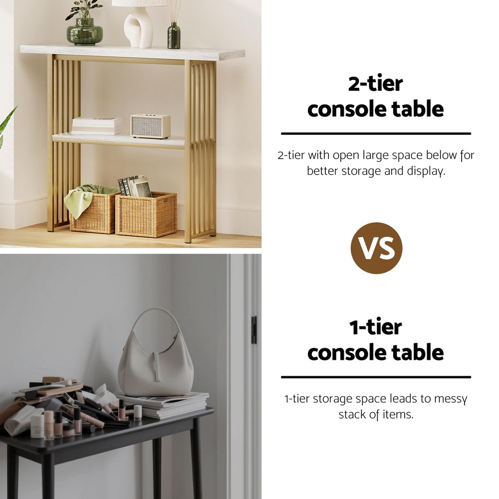 Side Tables: Artiss Console Table Marble Effect White&Gold