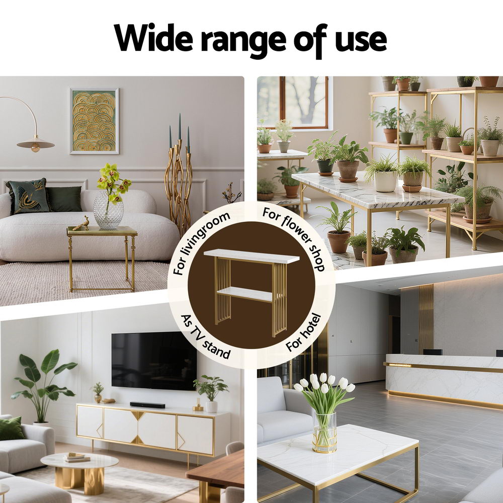 Side Tables: Artiss Console Table Marble Effect White&Gold