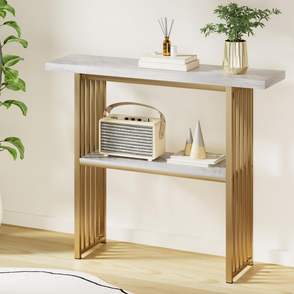 Side Tables: Artiss Console Table Marble Effect White&Gold