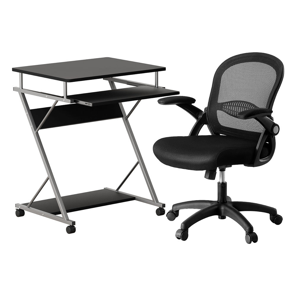 Desks: Artiss Computer Desk Mesh Office Chair Set Desks with Keyboard Shelf Try Black
