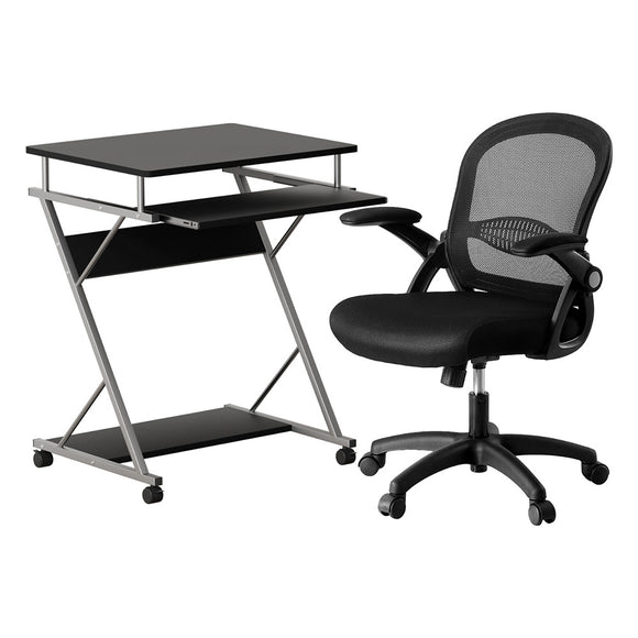 Artiss Computer Desk Mesh Office Chair Set Desks with Keyboard Shelf Try Black