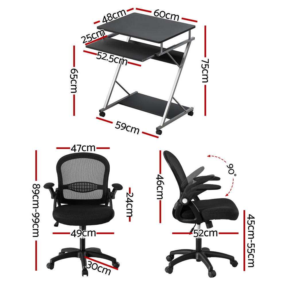 Desks: Artiss Computer Desk Mesh Office Chair Set Desks with Keyboard Shelf Try Black
