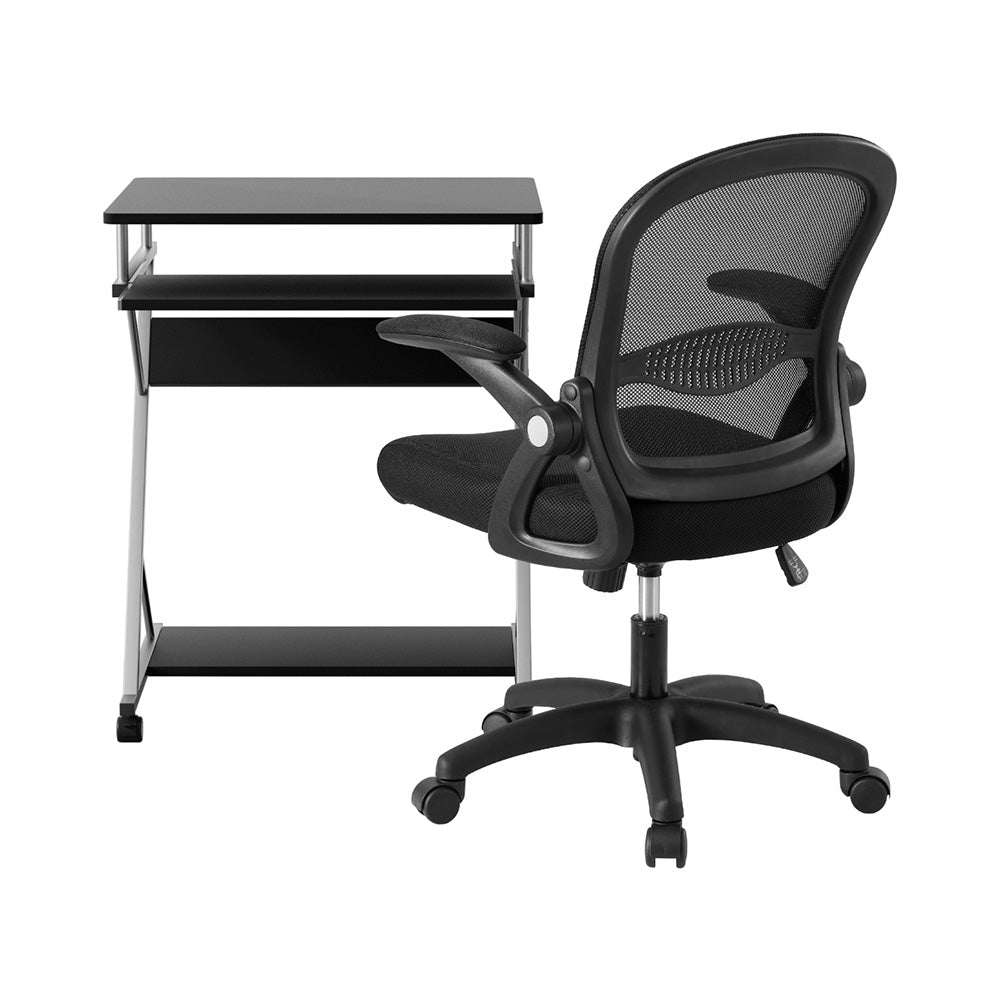 Desks: Artiss Computer Desk Mesh Office Chair Set Desks with Keyboard Shelf Try Black