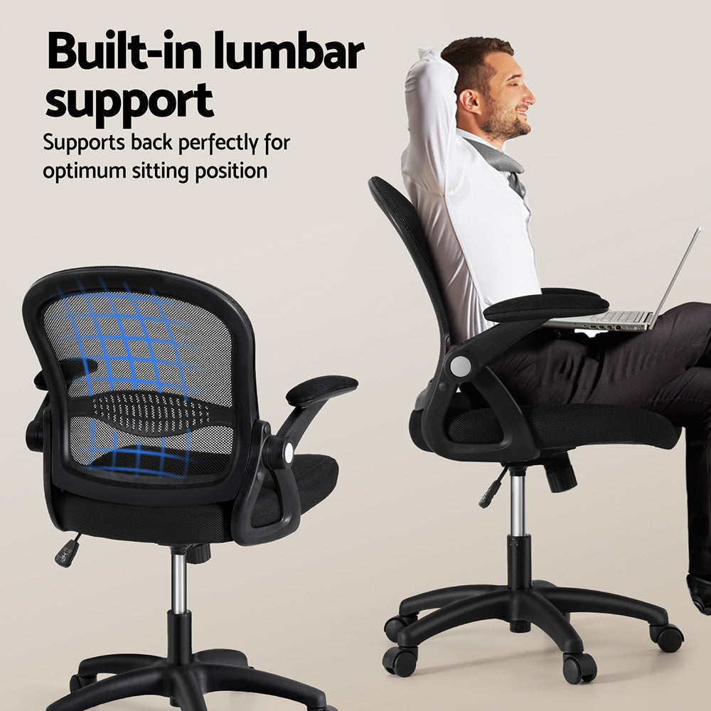 Desks: Artiss Computer Desk Mesh Office Chair Set Desks with Keyboard Shelf Try Black