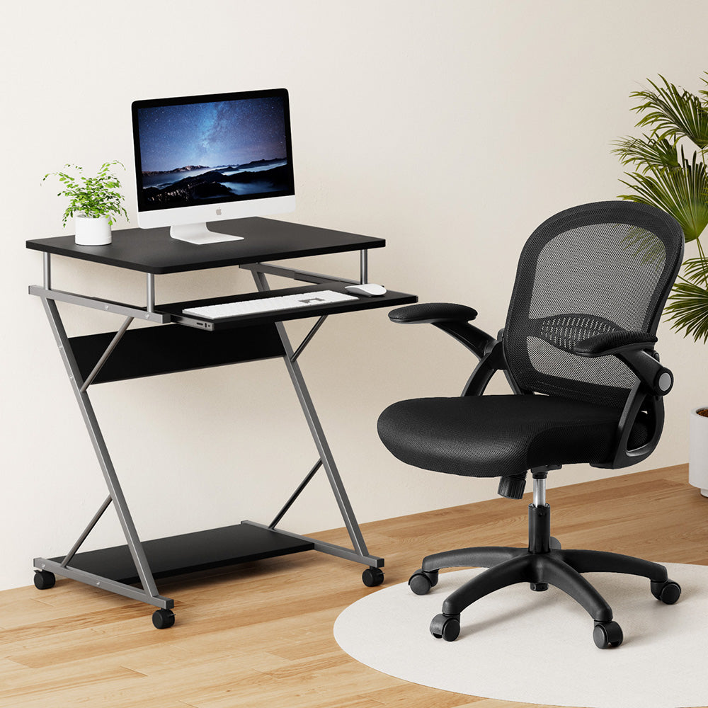 Desks: Artiss Computer Desk Mesh Office Chair Set Desks with Keyboard Shelf Try Black