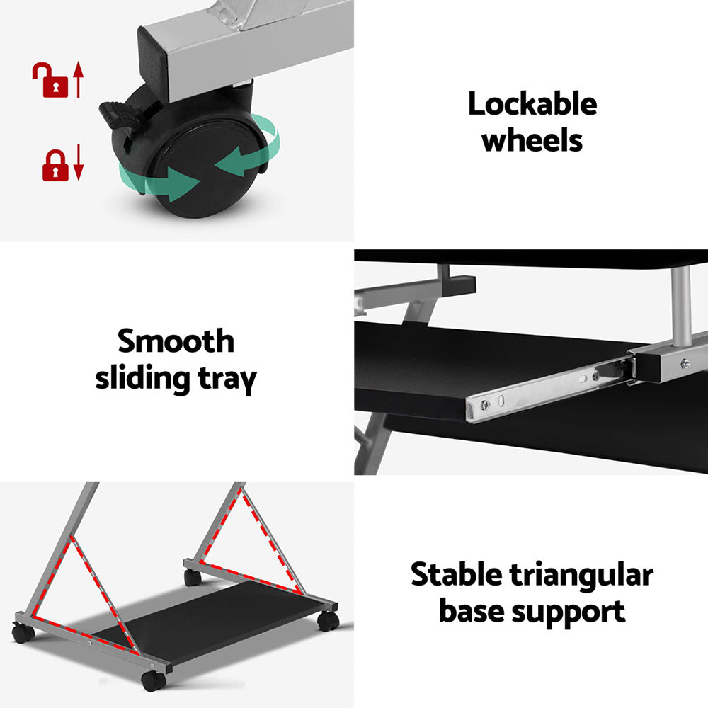 Desks: Artiss Computer Desk Keyboard Tray Shelf Black 60CM