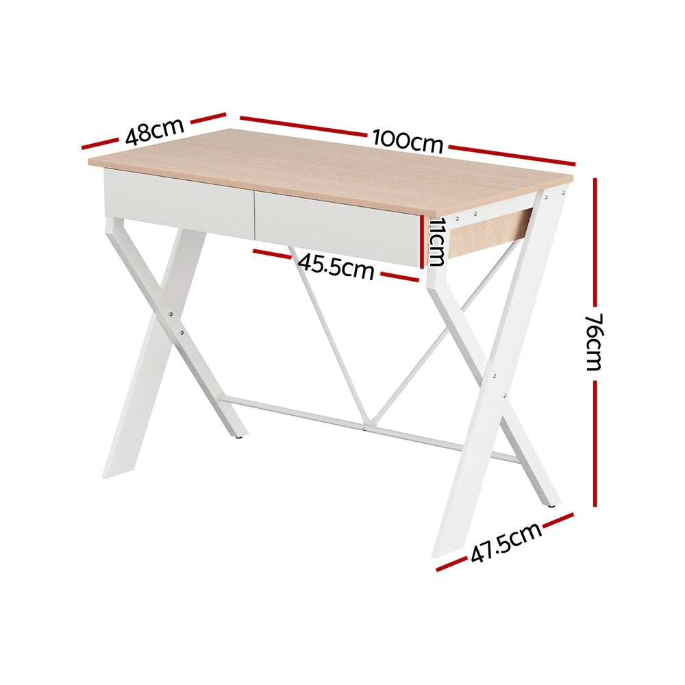 Desks: Artiss Computer Desk Drawer Oak 100CM