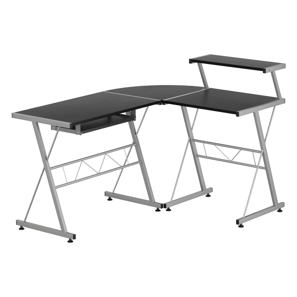Desks: Artiss Computer Desk L-Shape Keyboard Tray Shelf Black