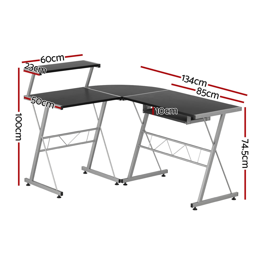 Desks: Artiss Computer Desk L-Shape Keyboard Tray Shelf Black