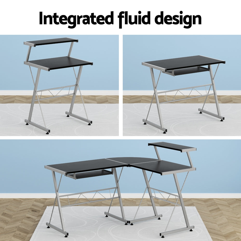 Desks: Artiss Computer Desk L-Shape Keyboard Tray Shelf Black