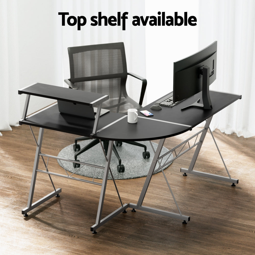 Desks: Artiss Computer Desk L-Shape Keyboard Tray Shelf Black
