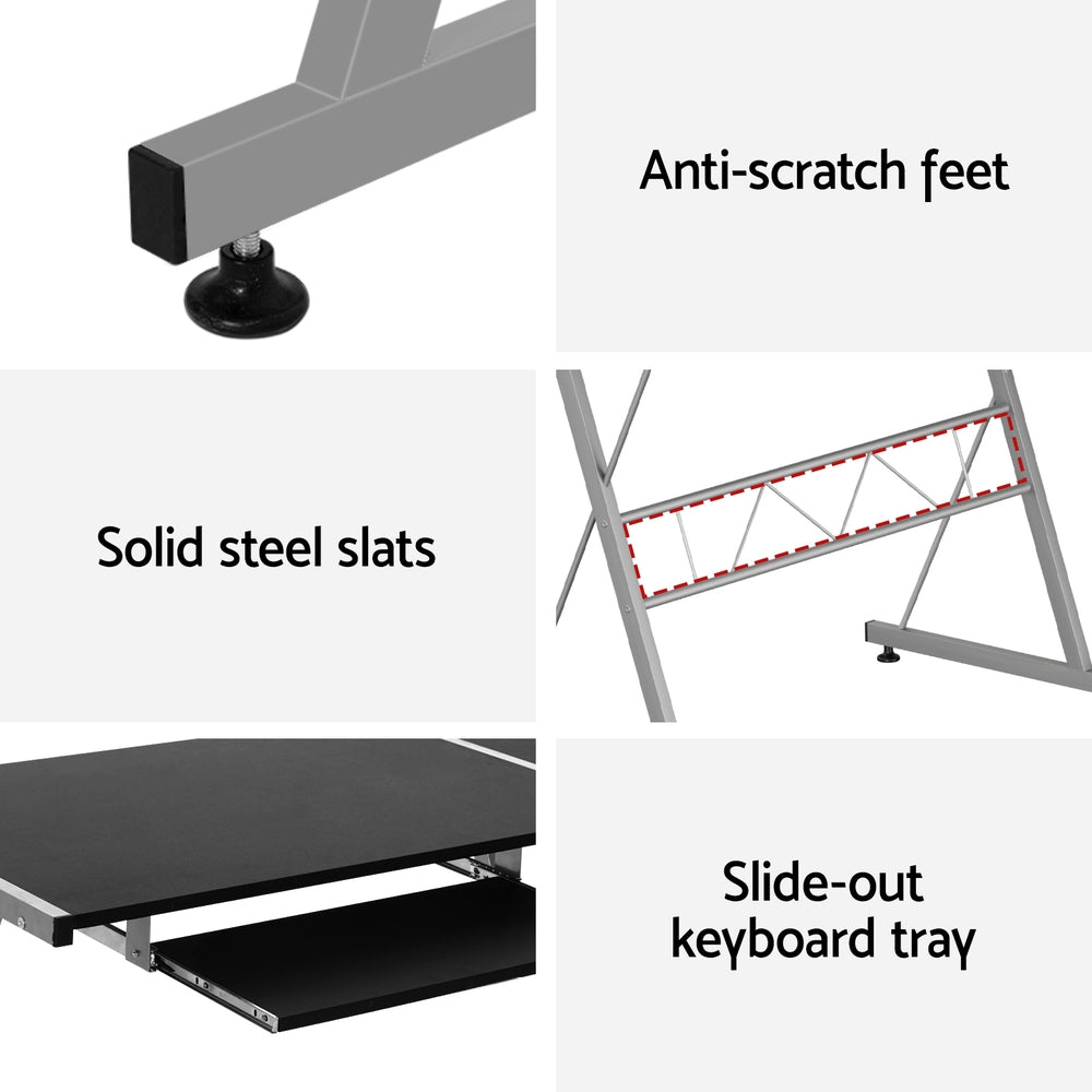 Desks: Artiss Computer Desk L-Shape Keyboard Tray Shelf Black