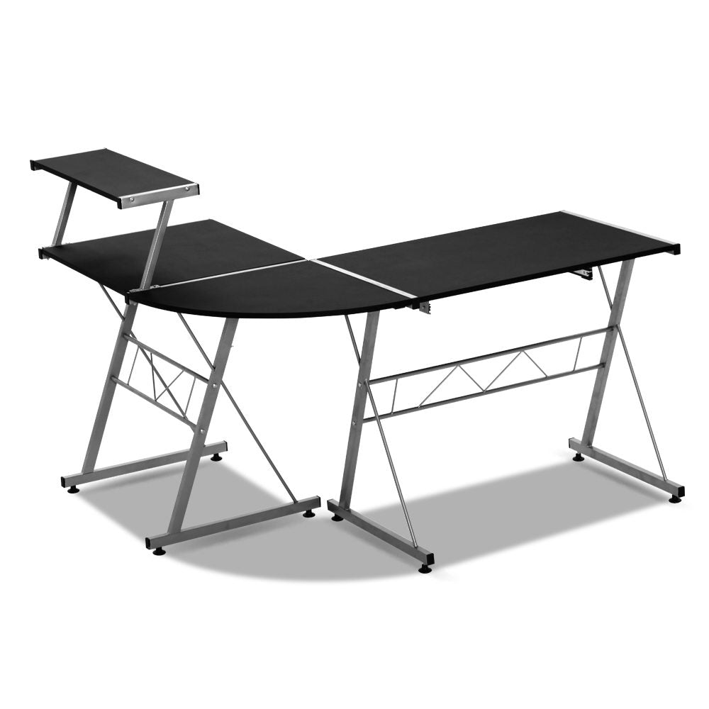Desks: Artiss Computer Desk L-Shape Keyboard Tray Shelf Black