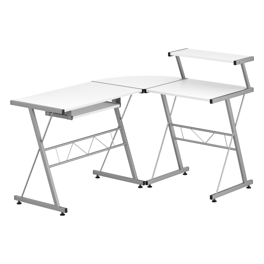 Desks: Artiss Computer Desk L-Shape Keyboard Tray Shelf White