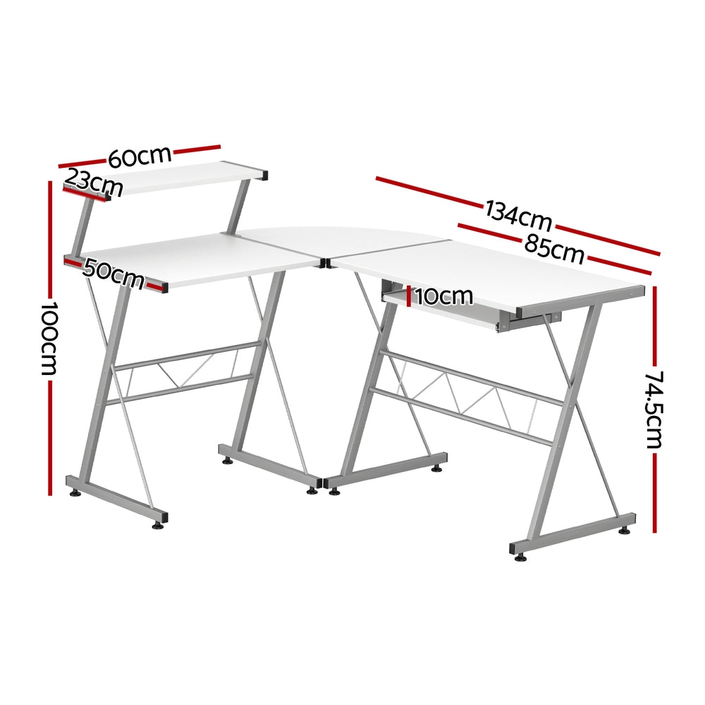Desks: Artiss Computer Desk L-Shape Keyboard Tray Shelf White