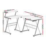 Artiss Computer Desk L-Shape Keyboard Tray Shelf White