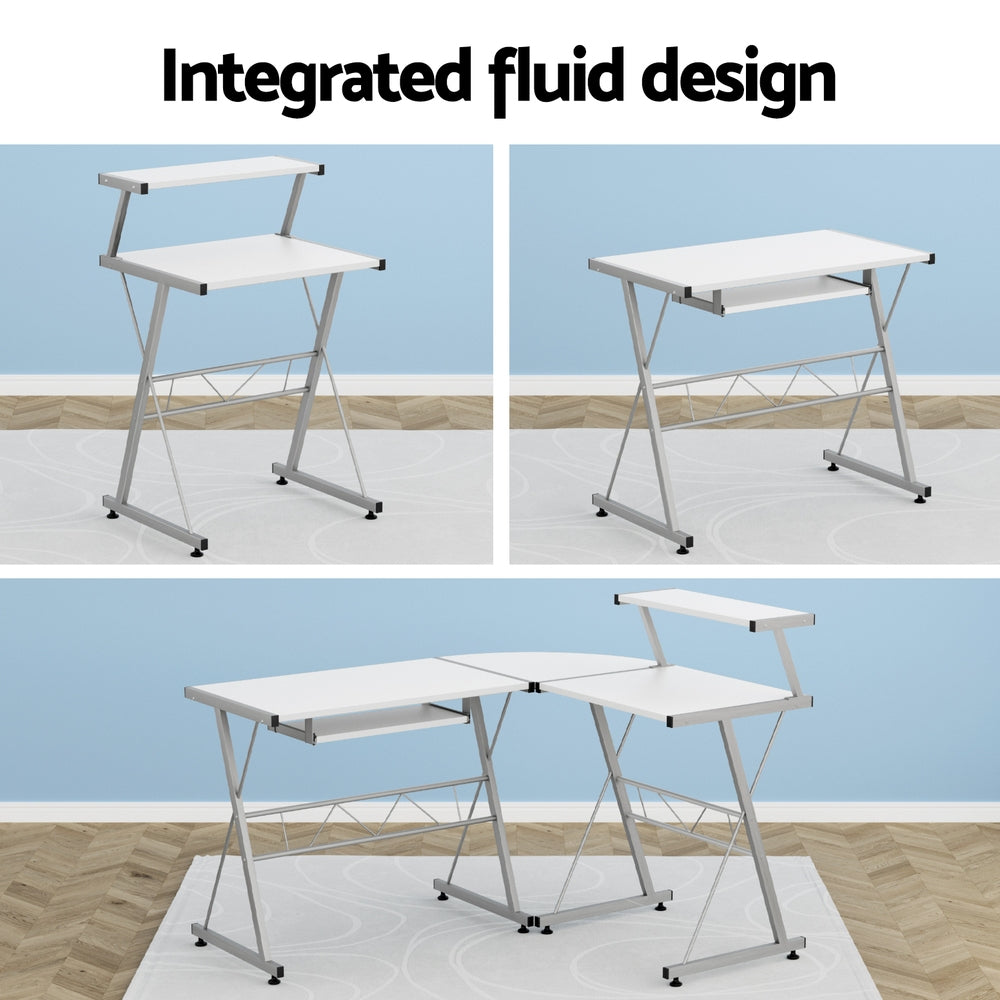 Desks: Artiss Computer Desk L-Shape Keyboard Tray Shelf White