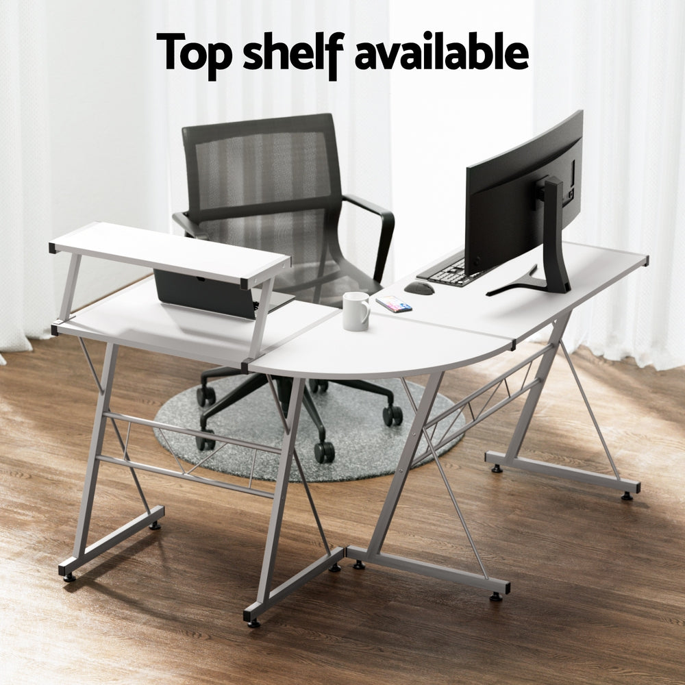 Desks: Artiss Computer Desk L-Shape Keyboard Tray Shelf White