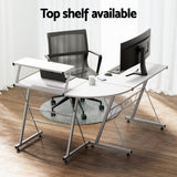 Artiss Computer Desk L-Shape Keyboard Tray Shelf White