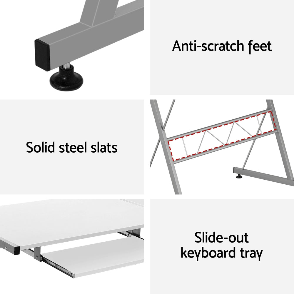 Desks: Artiss Computer Desk L-Shape Keyboard Tray Shelf White