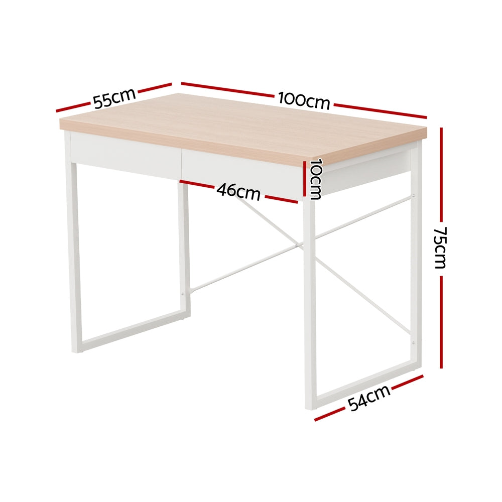 Desks: Artiss Computer Desk Drawer Storage Oak 100CM