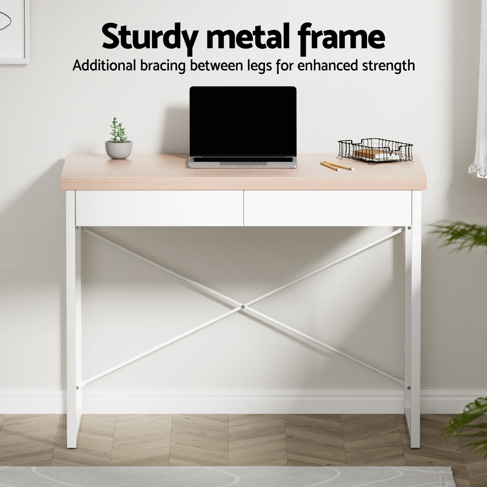 Desks: Artiss Computer Desk Drawer Storage Oak 100CM
