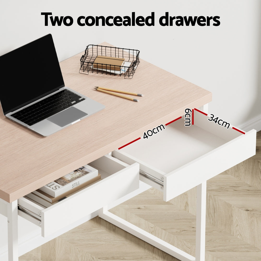 Desks: Artiss Computer Desk Drawer Storage Oak 100CM