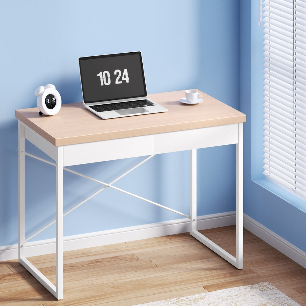 Desks: Artiss Computer Desk Drawer Storage Oak 100CM
