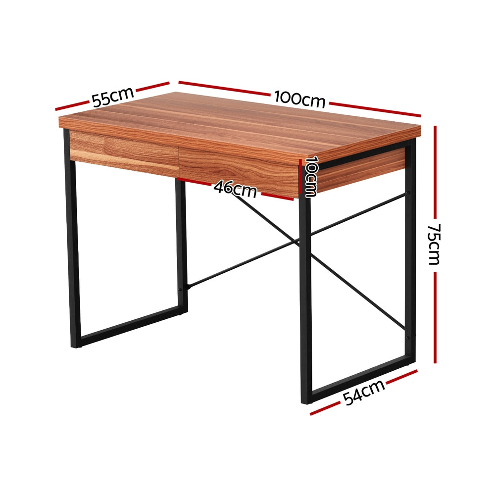 Desks: Artiss Computer Desk Drawer Storage Walnut 100CM
